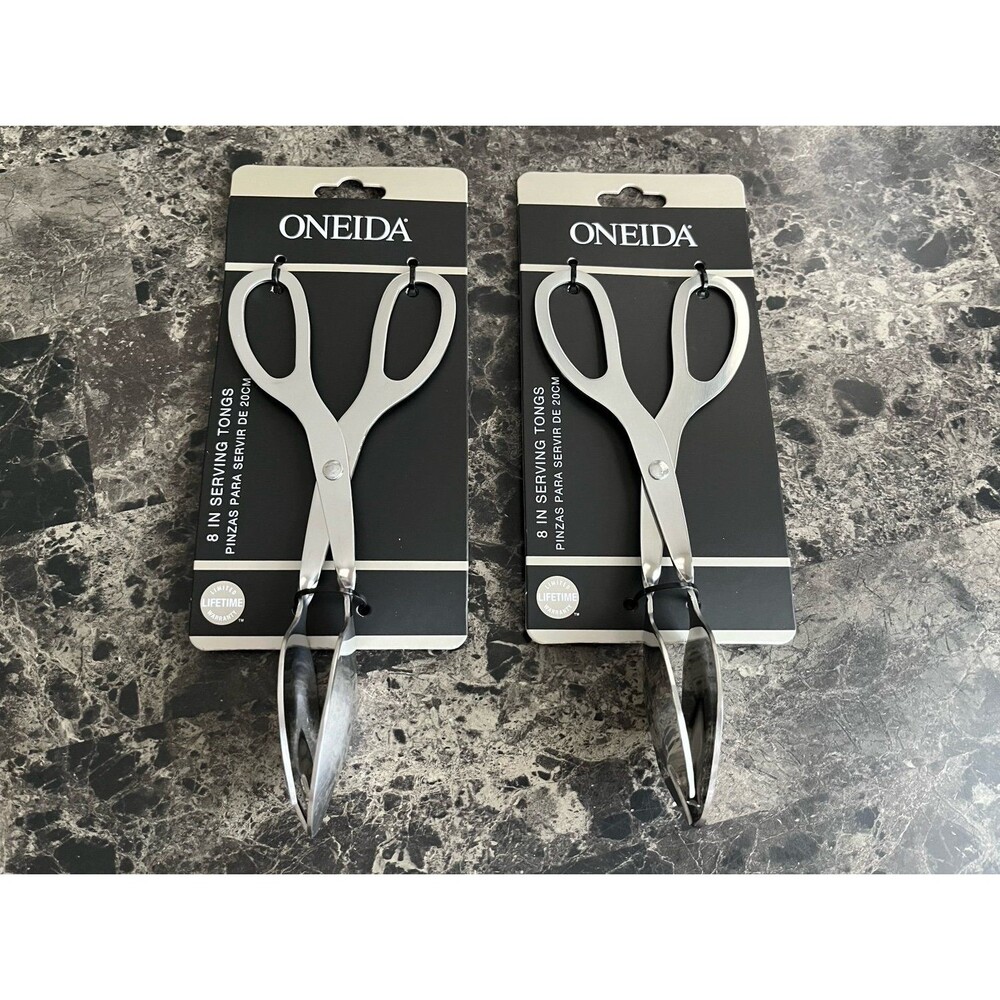Oneida 8" Serving Tongs Stainless Steel 2 Sets